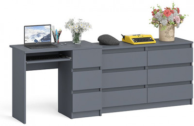 Мори компьютерный стол МС-6 правый + Комод МК1200.6, графит