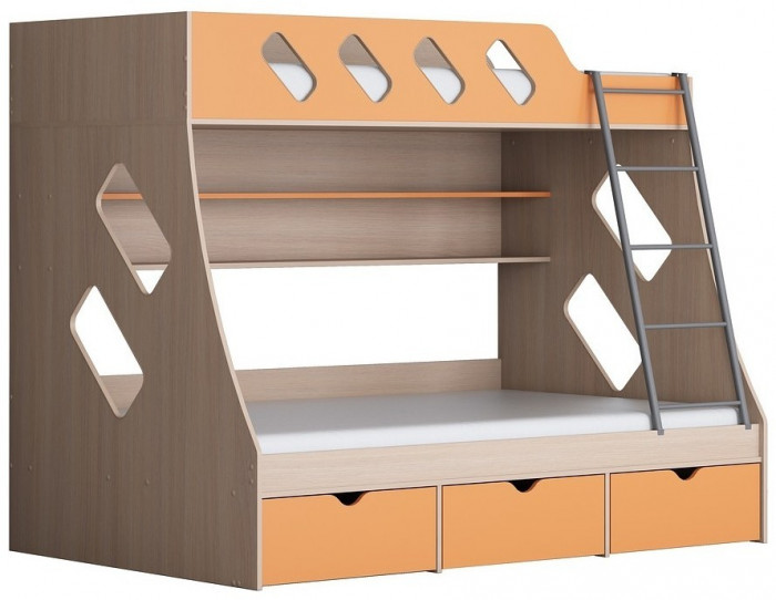Дельта-20.01 Детская двухъярусная кровать с лестницей (Дуб молочный, Дуб молочный)