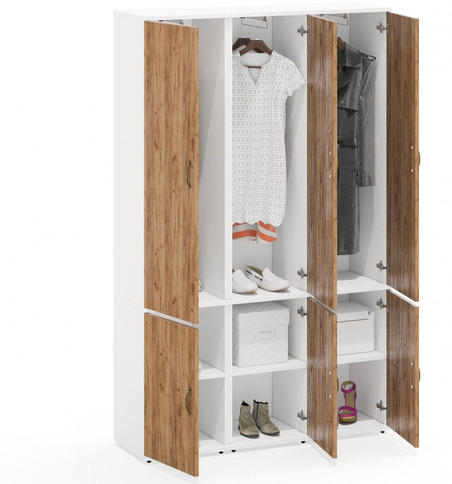 Лидер-8 Пенал МД 21Б 3 шт., цвет белый шагрень/крафт золото, ШхГхВ 120х37,5х190 см., универсальная сборка