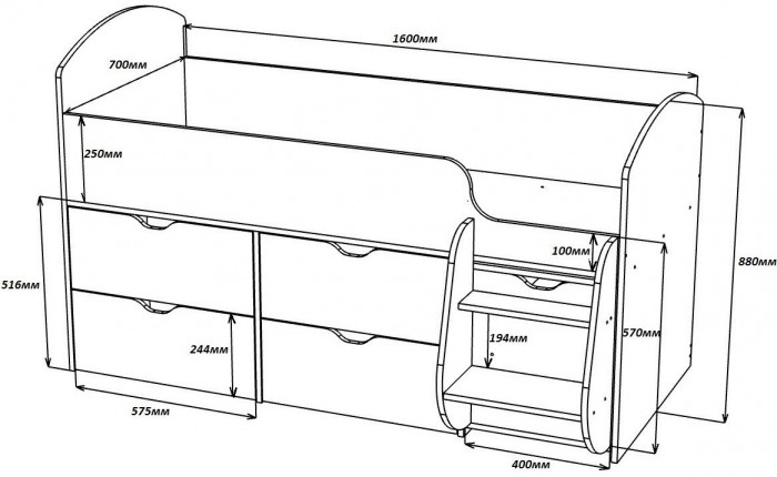 Кровать-чердак Малыш 7 (Белое дерево/Оранжевый)