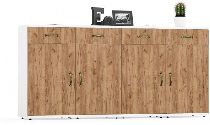 Лидер-8 Тумба МД 3.15 4 шт., цвет белый шагрень/крафт золото, ШхГхВ 160х30х75 см., универсальная сборка