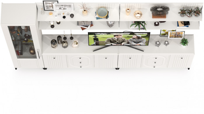 Валенсия Гостиная № 119, цвет ЛДСП белый шагрень/МДФ белый шагрень, ШхГхВ 321,3х38,4х225,2 см., универсальная сборка