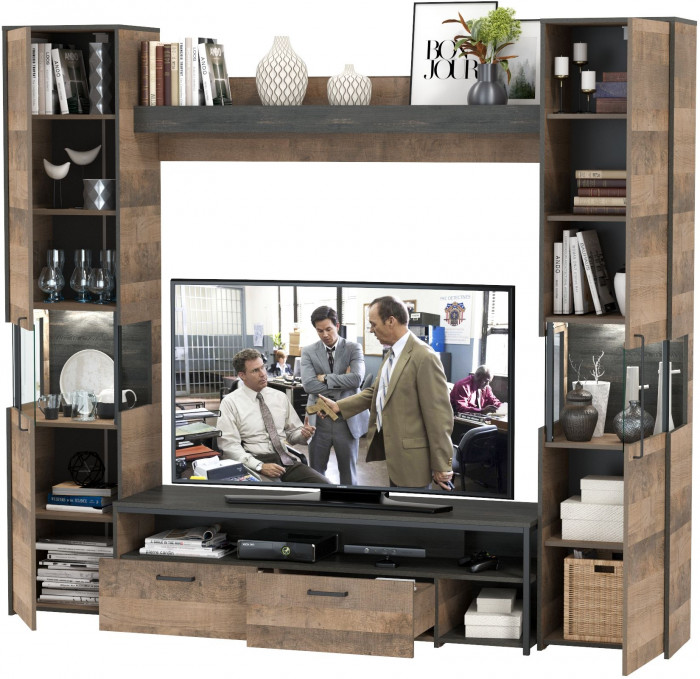 Трувор Гостиная 017, цвет дуб гранж песочный/интра, ШхГхВ 239,4х45,4х210 см., универсальная сборка