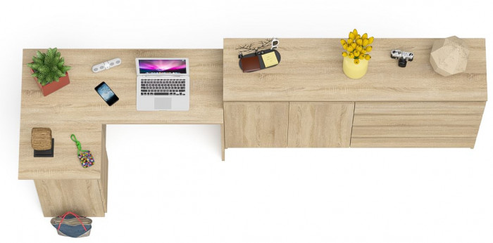 Мори компьютерный стол МС-16 левый + Комод МК1600.1, дуб сонома