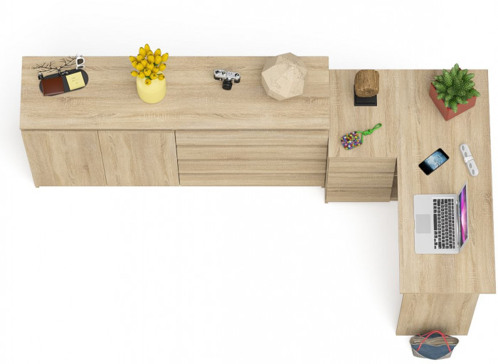 Мори компьютерный стол МС-16 левый + Комод МК1600.1, дуб сонома