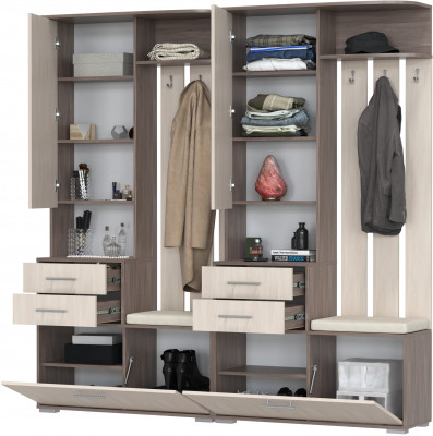 Два шкафа с вешалкой Домино 2-3431бод.тем/св, цвет бодега тёмный/бодега светлый, ШхГхВ 200х36х202 см., универсальная сборка