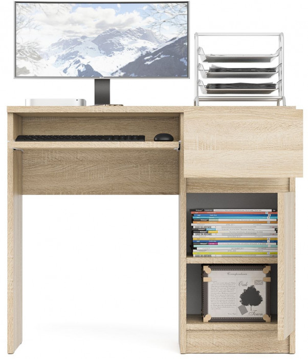 Мори Стол компьютерный МС-1 правый, цвет дуб сонома, ШхГхВ 90х50х76,6 см., выдвижной ящик справа, НЕ универсальная сборка