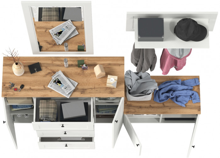 Остин Прихожая 50, белый шагрень/дуб крафт золотой