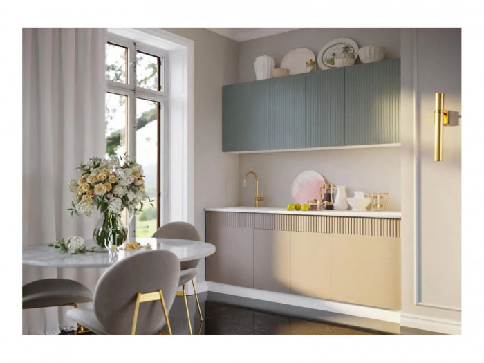 Кухня МДФ Оливия 2000 Белый снег софт / Графит софт, Антарес