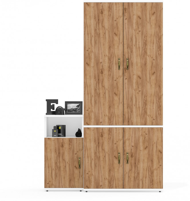 Лидер-8 Шкаф МД 20Б + Тумба МД 3.19, белый шагрень/крафт золото