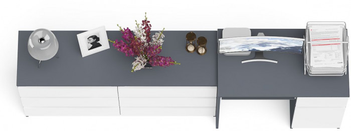 Мори компьютерный стол МС-1 правый + Комод МК1380.6, графит/белый