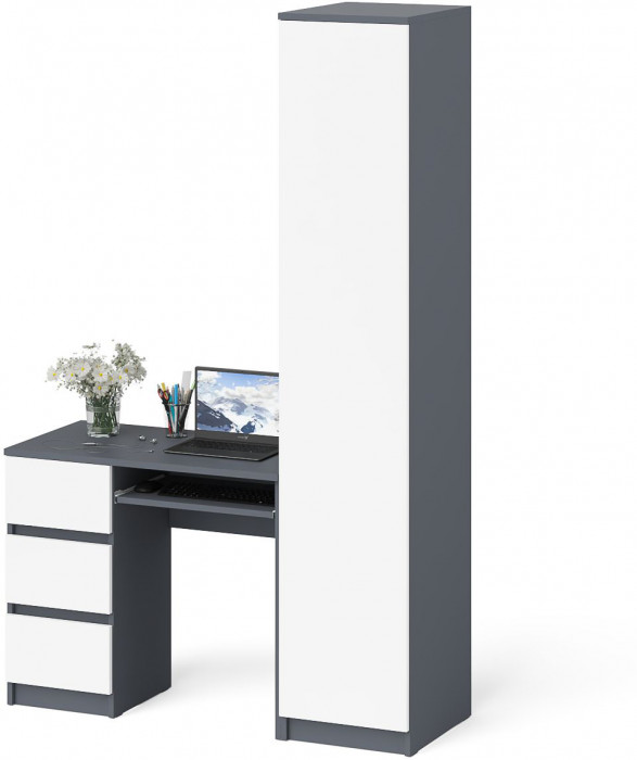 Мори компьютерный стол МС-6 левый + Пенал МШ400.1, графит/белый