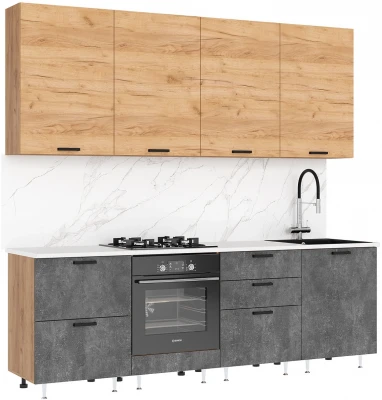 ЛДСП Кухня Рио NEW 2,4м (490) Компановка №2, Дуб Крафт/Бетон темный, Дуб крафт (Антарес)