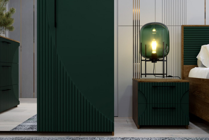 Шкаф 4-х дверный "Монтале" - Дуб канзас/Зеленый матовый