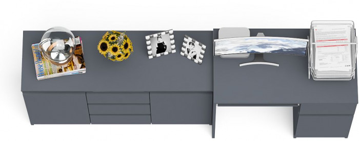 Мори Стол компьютерный МС-1 правый + Комод МК1200.3, цвет графит, ШхГхВ 210,4х50х76,6 см., выдвижной ящик справа, НЕ универсальная сборка