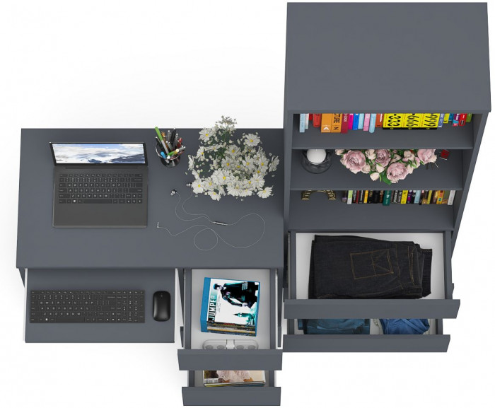 Мори Стол компьютерный МС-6 правый + Стеллаж МСТ600.3, цвет графит, ШхГхВ 150,4х50х179,6 см., выдвижные ящики справа, НЕ универсальная сборка