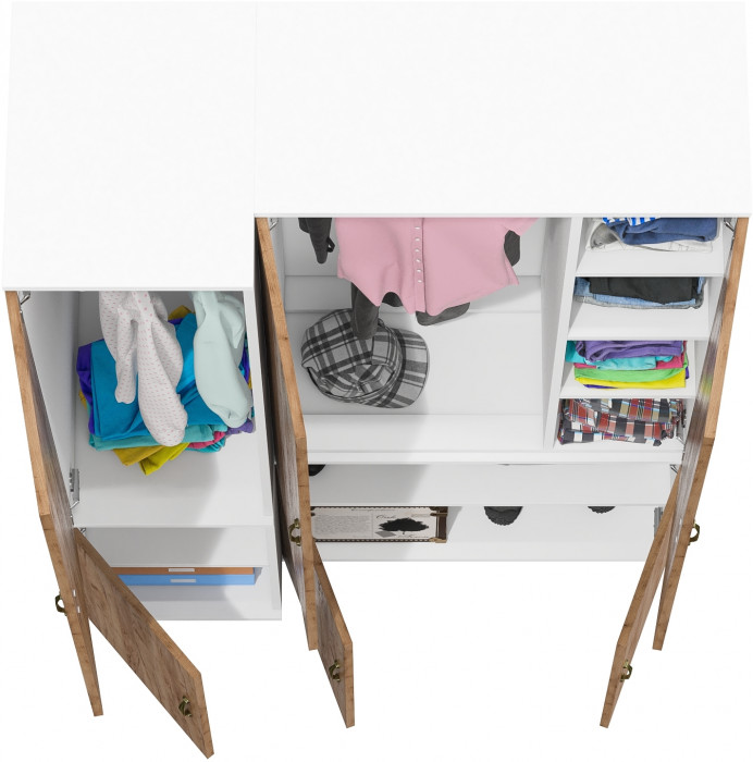 Лидер-8 Модуль Пенал МД 23Б + Шкаф МД 20Б, белый шагрень/крафт золото