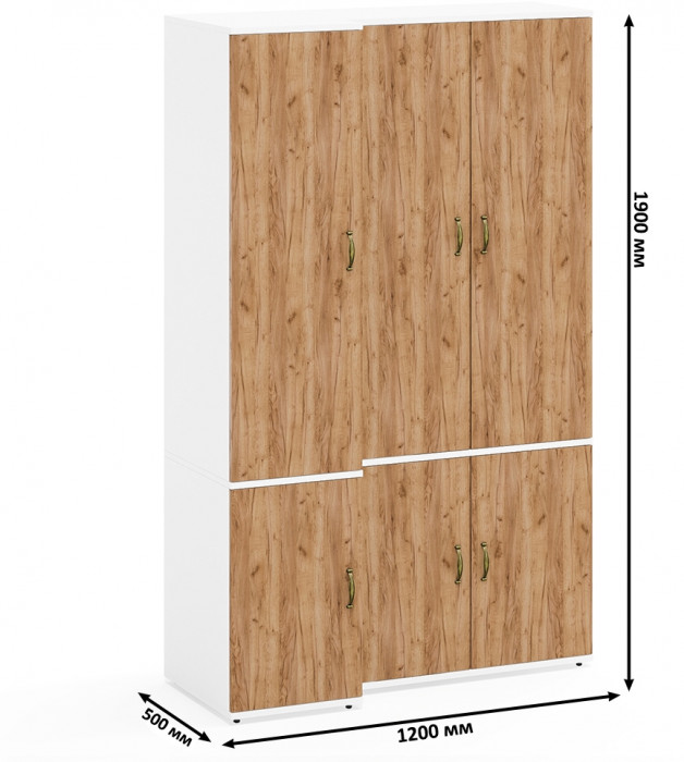 Лидер-8 Модуль Пенал МД 23Б + Шкаф МД 20Б, белый шагрень/крафт золото