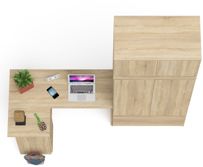 Мори компьютерный стол МС-16 левый + Шкаф МШ900.1 + Антресоль МА900.1, дуб сонома