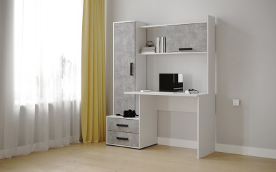 Компьютерный стол Квартет-9, Белый/Ателье светлое