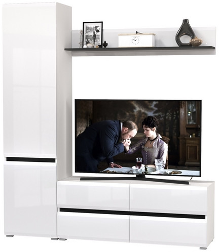 Сидней Комплектация № 046, корпус белый/чёрный/фасады МДФ белый глянец