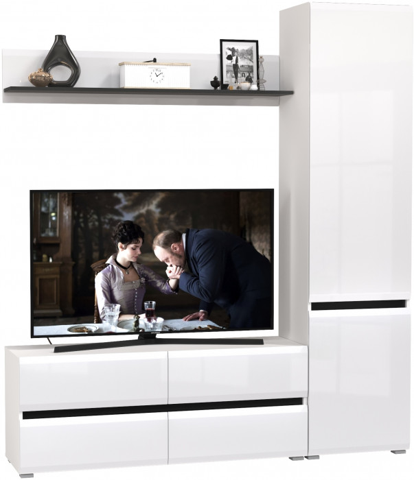 Сидней Комплектация № 046, корпус белый/чёрный/фасады МДФ белый глянец