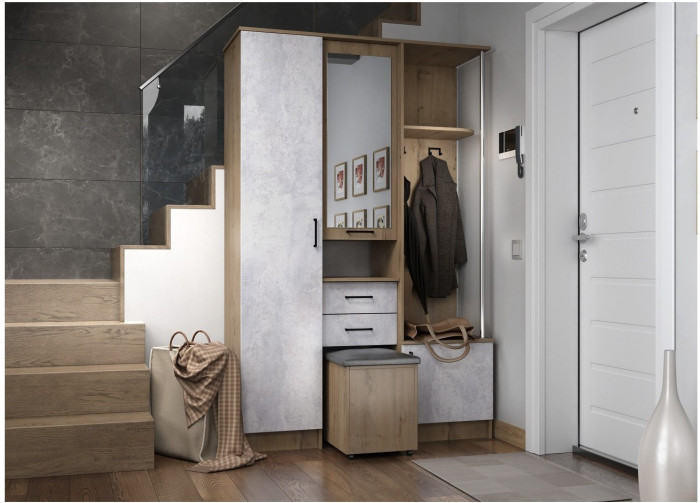 Прихожая Дуся 1,3, Дуб Бунратти/Белый бриллиант