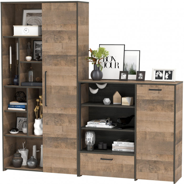 Трувор 13.206 Шкаф-стеллаж + 13.307.01 Комод, дуб гранж песочный/интра