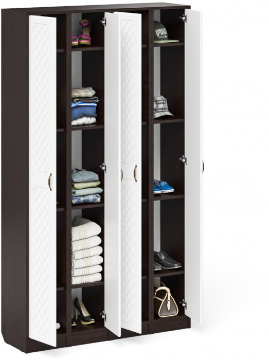 Прихожая П-6 Пенал 4 штуки, цвет венге/фасады МДФ белое дерево фрезеровка ромб, ШхГхВ 60х35х210 см., универсальная сборка