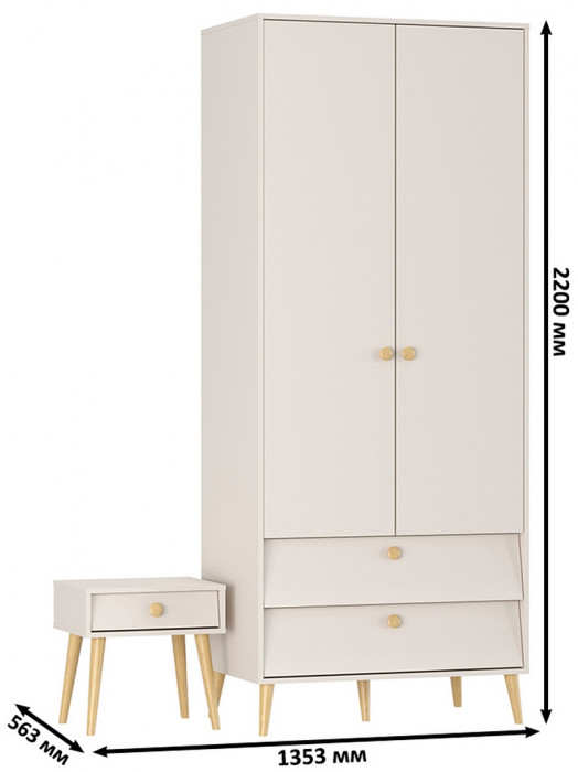 Афина Спальня Шкаф 2-х дверный + Тумба прикроватная, кашемир серый