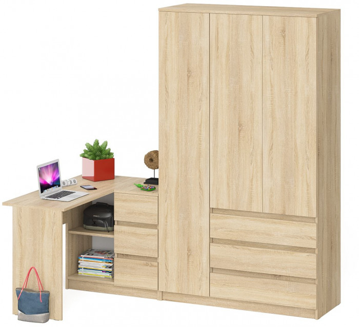 Мори компьютерный стол МС-16 правый + Шкаф МШ1200.1, дуб сонома
