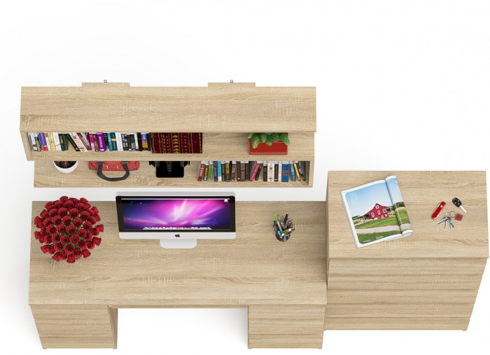Мори компьютерный стол МС-2 + Комод МК700.5 + Полка 1200, дуб сонома