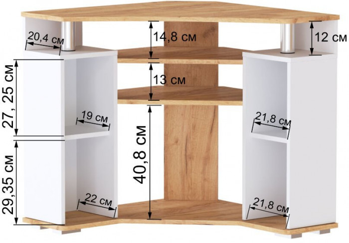 Угловая Тумба ТВ 044(2у) дуб крафт золотой/белый