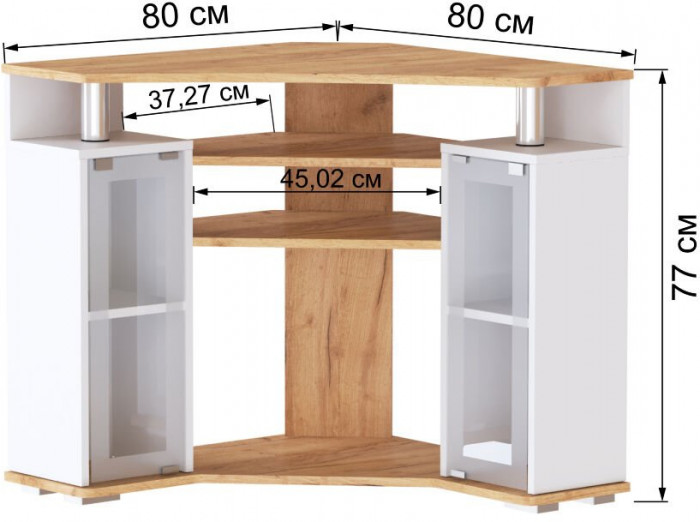 Угловая Тумба ТВ 044(2у) дуб крафт золотой/белый
