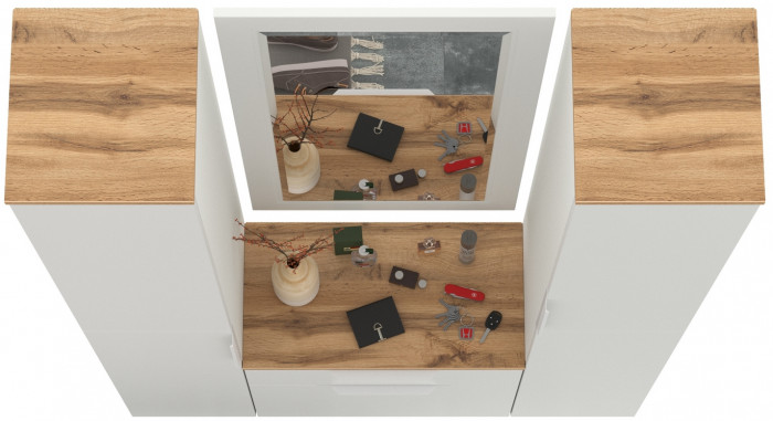 Октава Прихожая 43, белый шагрень/дуб крафт золотой/фасады МДФ белый шагрень