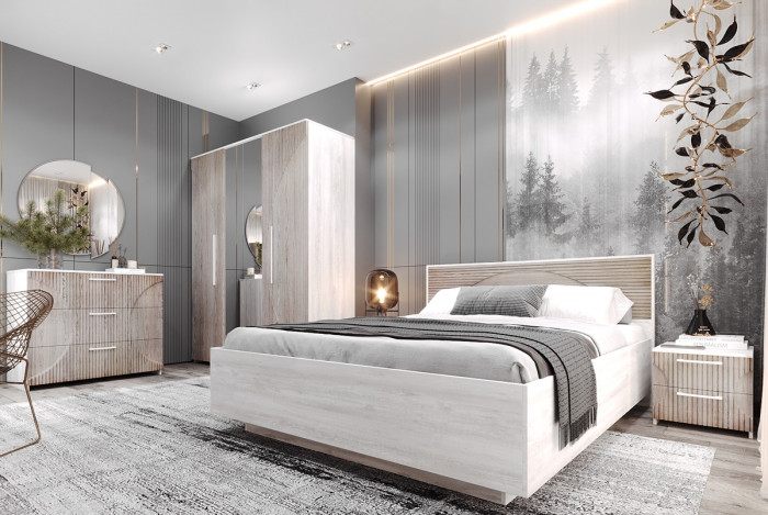 Шкаф 4-х дверный "Монтале" - Бетон пайн светлый/Астана роузвуд