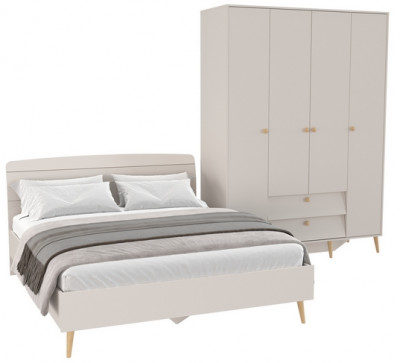 Афина Спальня Кровать 1600 + Шкаф 4-х дверный, цвет кашемир серый, ШхГхВ 164,6х210,2х95,6 + 160х56,3х220 см., сп.м. 1600х2000 мм., б/м, осн. есть