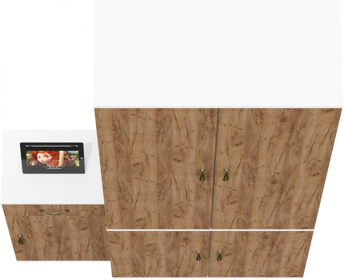 Лидер-8 Пенал МД 22Б + Пенал МД 22Б + Тумба МД 3.15, цвет белый шагрень/крафт золото, ШхГхВ 120х37,5х190 см., универсальная сборка