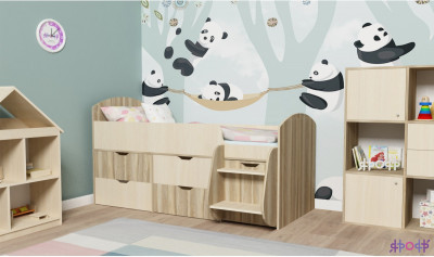 Кровать-чердак Малыш 7 (Дуб молочный/Винтерберг)