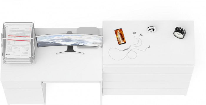 Мори Стол компьютерный МС-1 левый + Комод МК800.4, цвет белый, ШхГхВ 170,4х50х94 см., выдвижной ящик слева, НЕ универсальная сборка