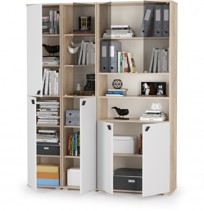 КР100 Бостон № 48, цвет дуб эндгрейн элегантный/фасады МДФ милк рикамо софт, 13.154+13.155+13.156, ШхГхВ 154х35,1х194,4 см., универсальная сборка