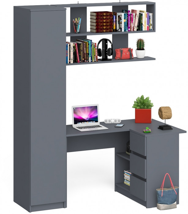 Мори компьютерный стол МС-16 правый + Пенал МШ400.1 + Полка 1200, графит