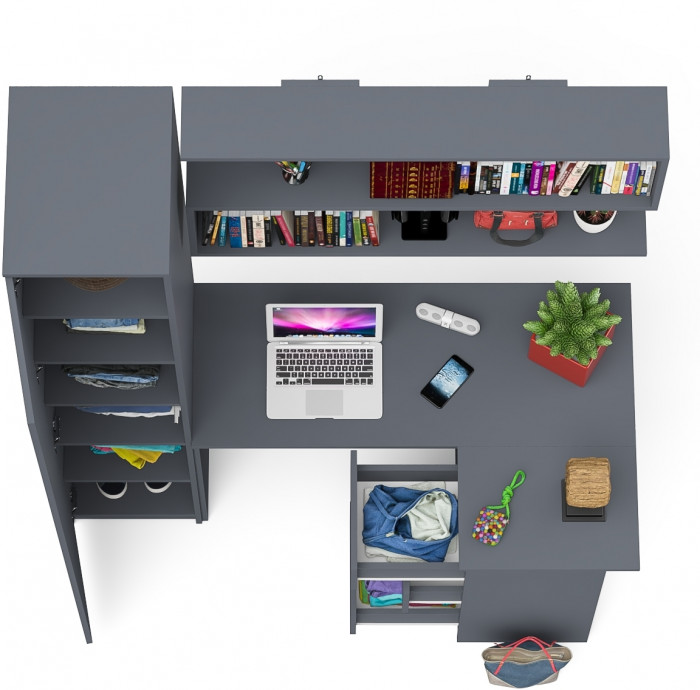 Мори компьютерный стол МС-16 правый + Пенал МШ400.1 + Полка 1200, графит