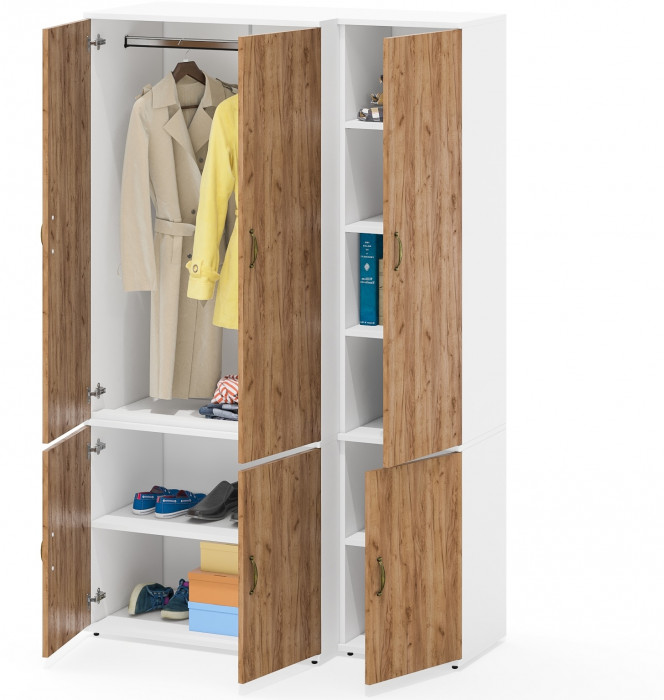 Лидер-8 Модуль Пенал МД 22Б + Шкаф МД 19Б, цвет белый шагрень/крафт золото, ШхГхВ 120х50х190 см., универсальная сборка