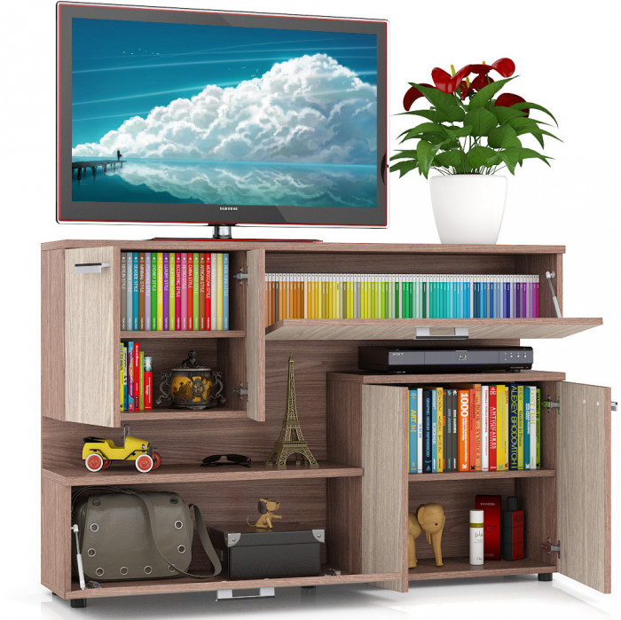 Тумба ТВ С-МД-С1-1400, цвет ясень шимо светлый/ясень шимо тёмный, ШхГхВ 140х30х93 см., НЕ универсальная сборка