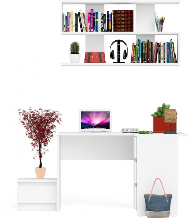 Мори Стол компьютерный МС-16 правый + Тумба ТМП400.1 + Полка 1200, цвет белый, ШхГхВ 164,8х84,9х209,6 см., НЕ универсальная сборка