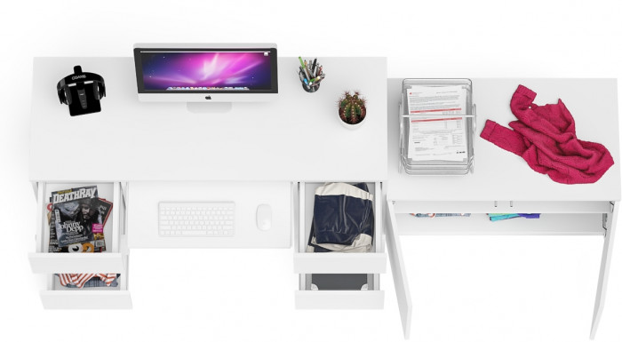 Мори Стол компьютерный МС-2 + Тумба МА900.1, цвет белый, ШхГхВ 225,8х50,4х76,6 см., универсальная сборка