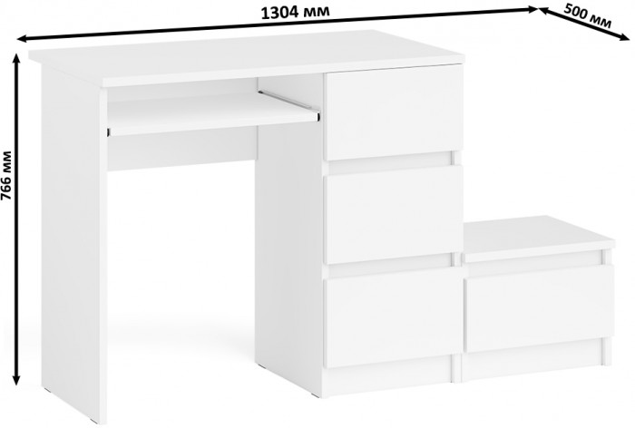 Мори Стол компьютерный МС-6 правый + Тумба ТМП400.1, цвет белый, ШхГхВ 130,4х50х76,6 см., выдвижные ящики справа, НЕ универсальная сборка
