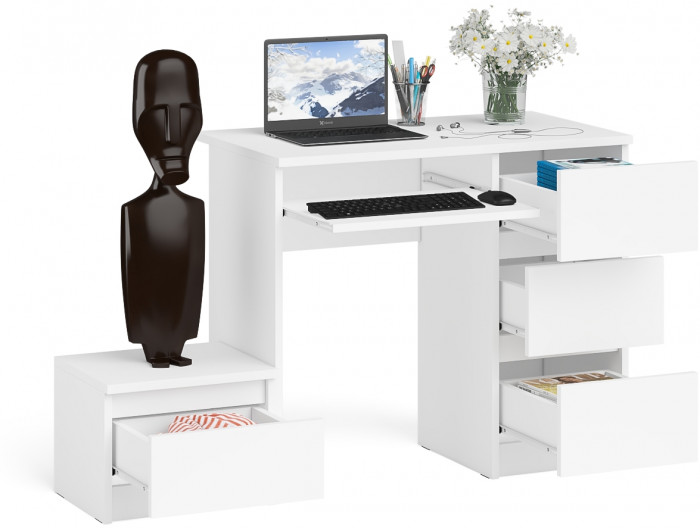Мори Стол компьютерный МС-6 правый + Тумба ТМП400.1, цвет белый, ШхГхВ 130,4х50х76,6 см., выдвижные ящики справа, НЕ универсальная сборка
