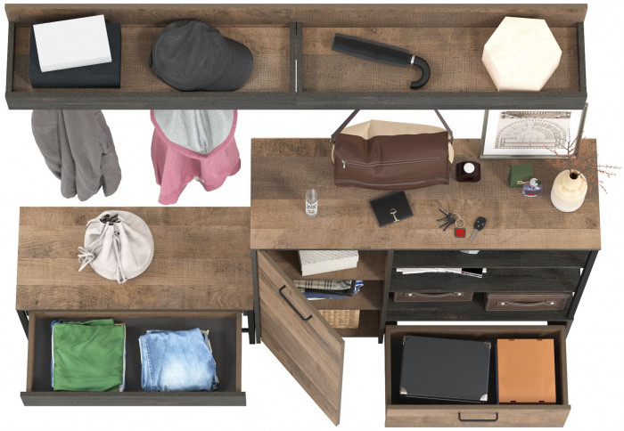 Трувор Прихожая 184, цвет дуб гранж песочный/интра, ШхГхВ 189х36,9х195 см., универсальная сборка